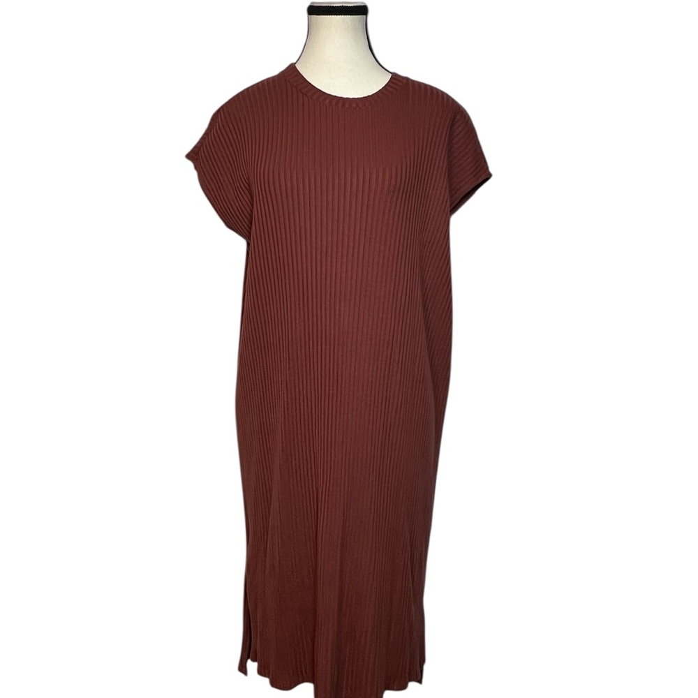 Eileen Fisher Women’s Size Large Cap Sleeve Rib Dress Rust Orange Color - Picture 2 of 8